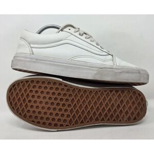 Vans Old Skool White Leather Shoes ‎ - Women's 9 Men's 7.5 Low Top